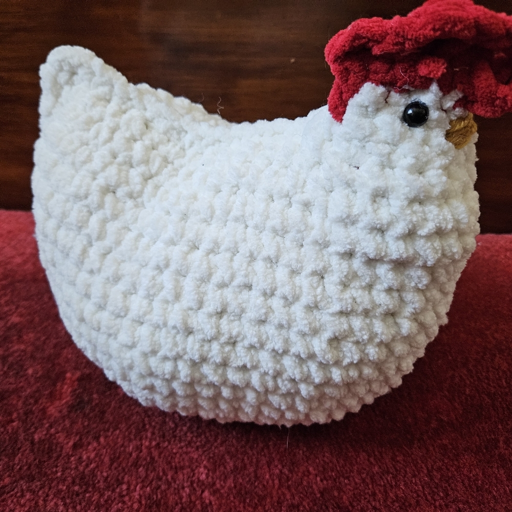 White Chunky Crochet Chicken Rooster amigurumi doll - Picture 6 of 11